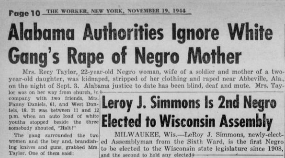 People's World describing how authorities ignore the rape of Recy Taylor