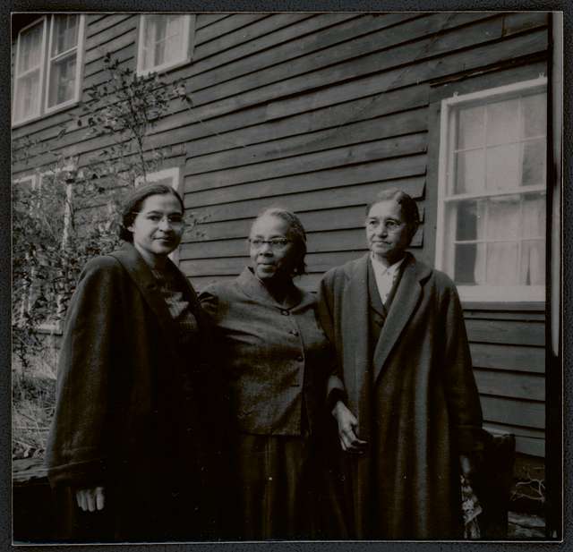 Photo of young Rosa Parks with two women.